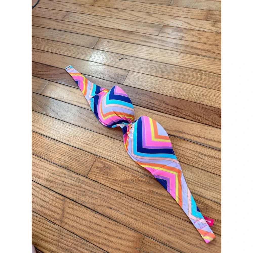 Y2K 2000s Victorias‎ Secret Chevron Stripe Bandeau Bikini Top Multi Color Gold